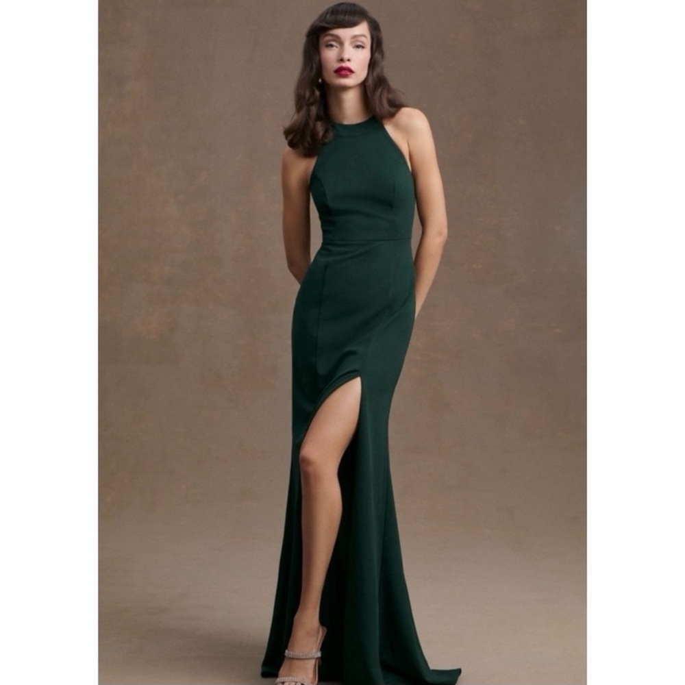 NWT Anthropologie BHLDN Lennox High-Neck Halter Formal Maxi Dress Green 6